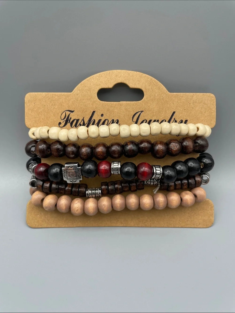 Fashion Jewelry Men's Multi-Strand Beaded Bracelet Set - Brown, Black & Cream
